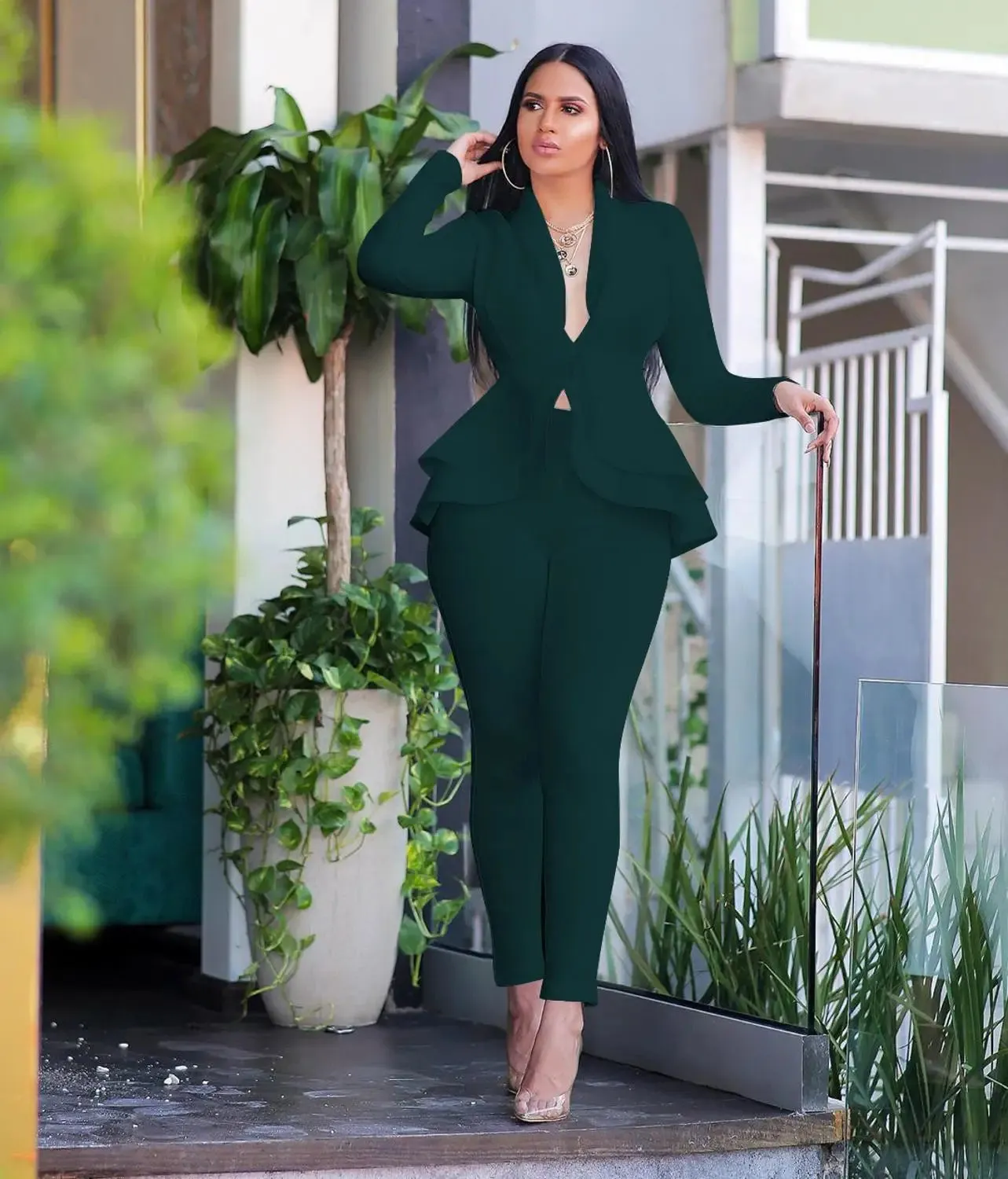 Winter Women's Set Tracksuit Full Sleeve Ruffles Blazers Pencil Pants Suit Two Piece Set Office Lady Outfits Uniform
