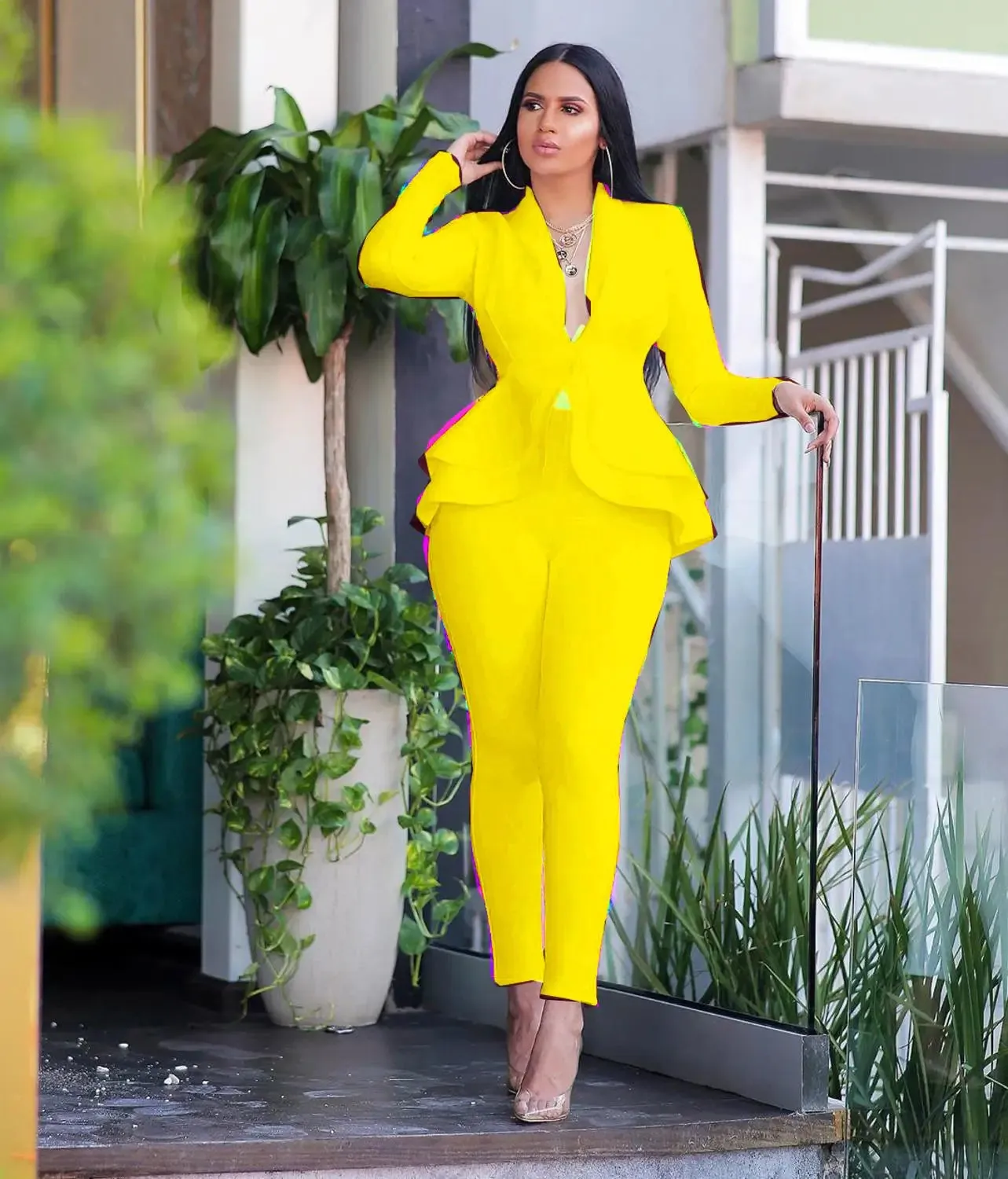Winter Women's Set Tracksuit Full Sleeve Ruffles Blazers Pencil Pants Suit Two Piece Set Office Lady Outfits Uniform