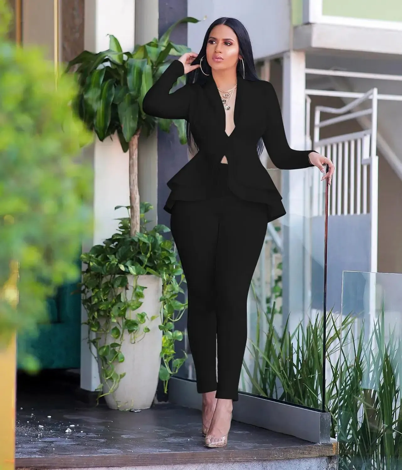 Winter Women's Set Tracksuit Full Sleeve Ruffles Blazers Pencil Pants Suit Two Piece Set Office Lady Outfits Uniform
