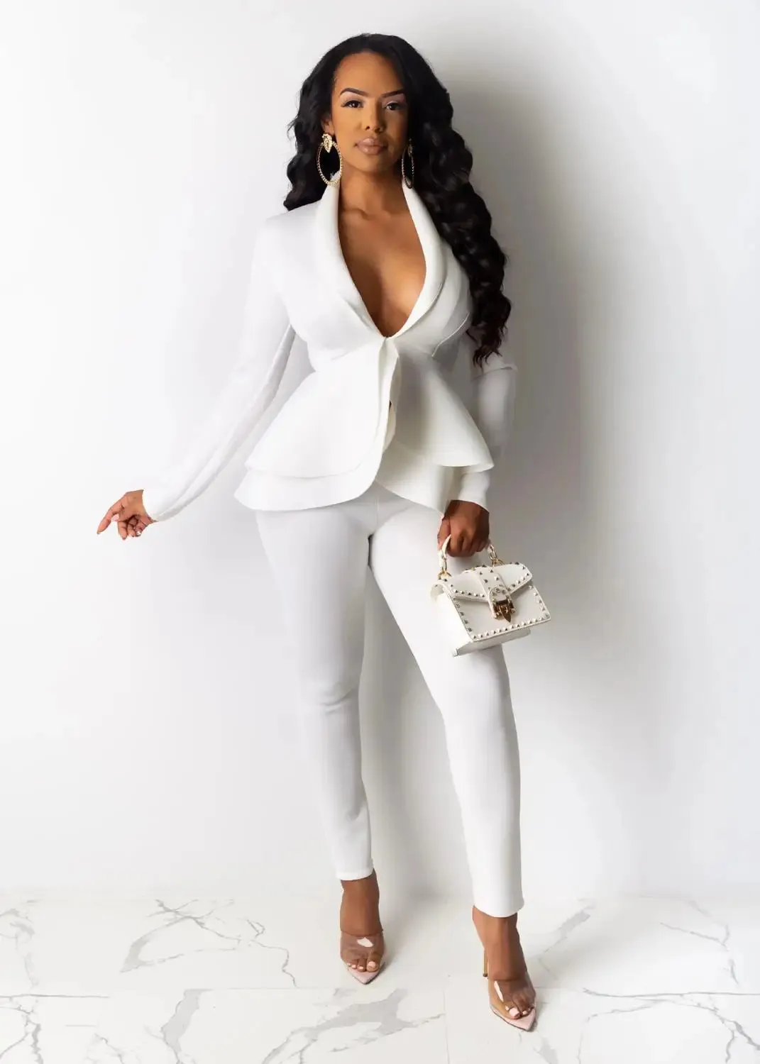 Winter Women's Set Tracksuit Full Sleeve Ruffles Blazers Pencil Pants Suit Two Piece Set Office Lady Outfits Uniform