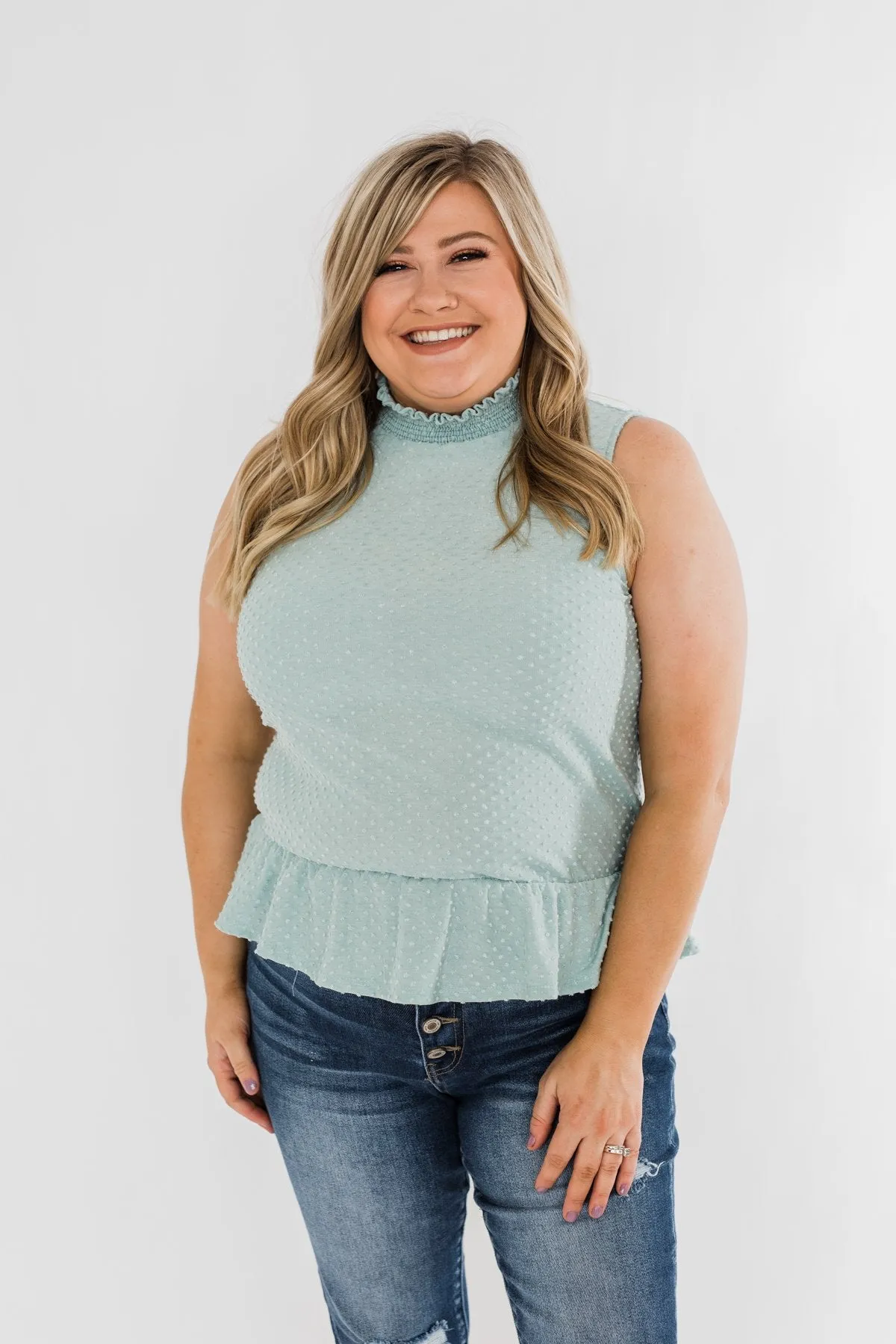 Wish Me Well Swiss Dot Tank Top- Soft Blue