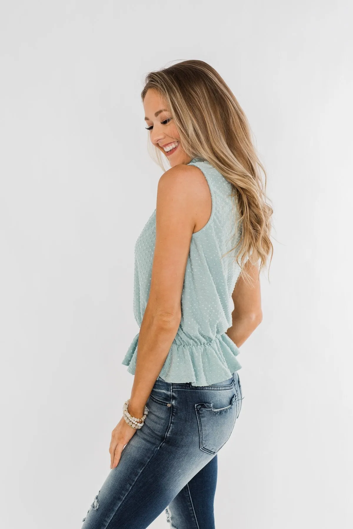 Wish Me Well Swiss Dot Tank Top- Soft Blue