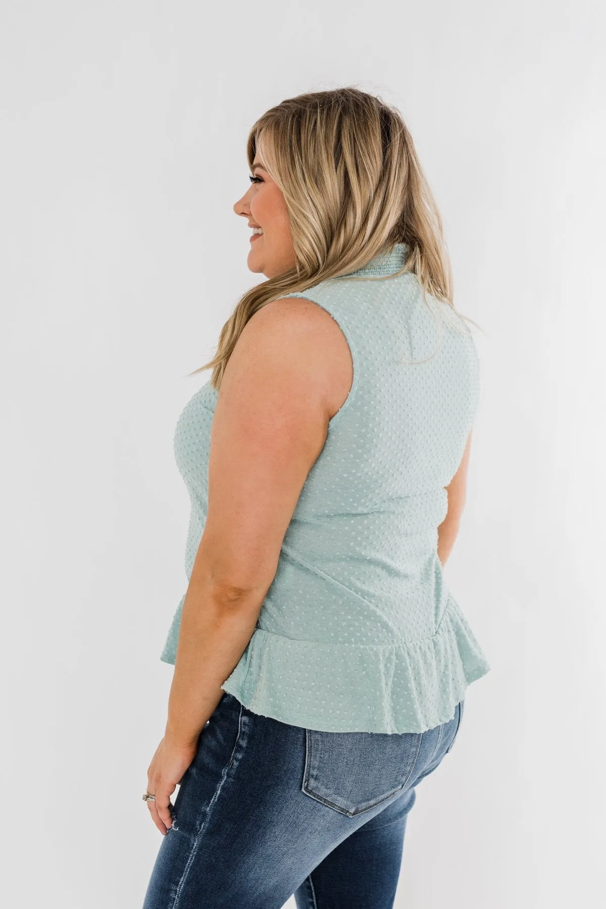 Wish Me Well Swiss Dot Tank Top- Soft Blue