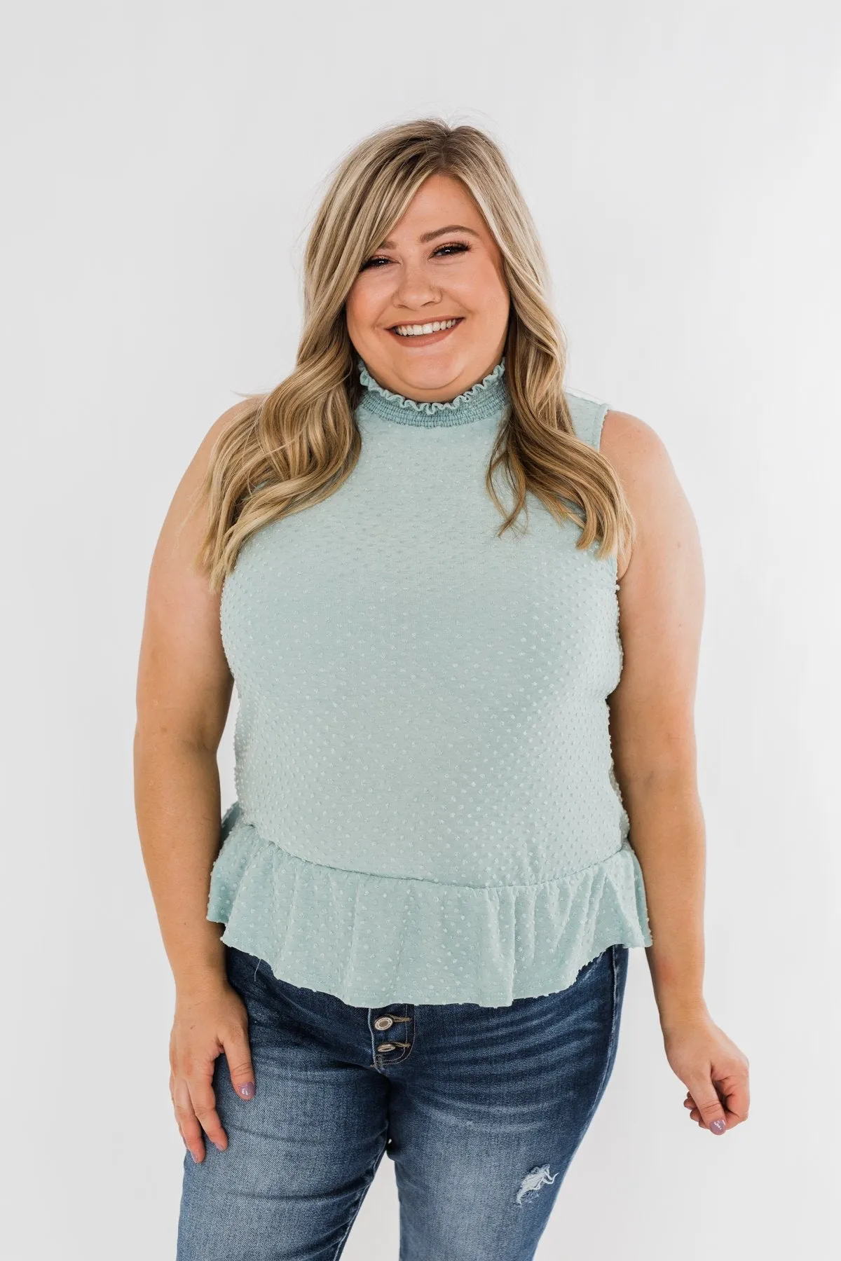 Wish Me Well Swiss Dot Tank Top- Soft Blue
