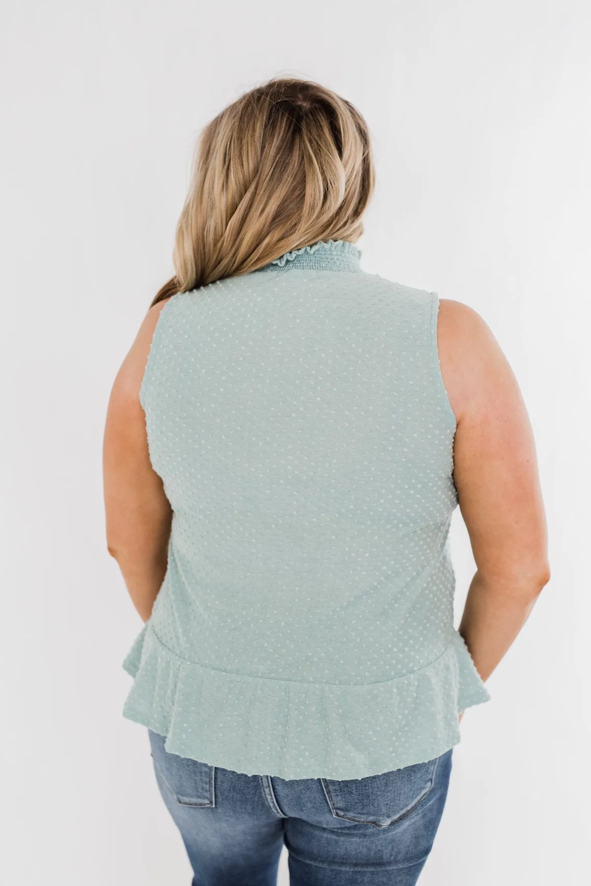 Wish Me Well Swiss Dot Tank Top- Soft Blue