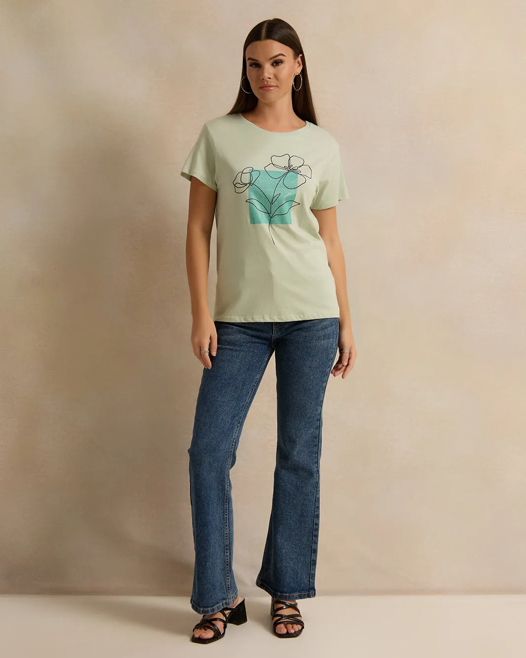 Woman Green Printed T-shirt