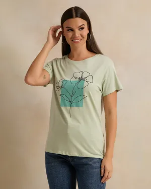 Woman Green Printed T-shirt