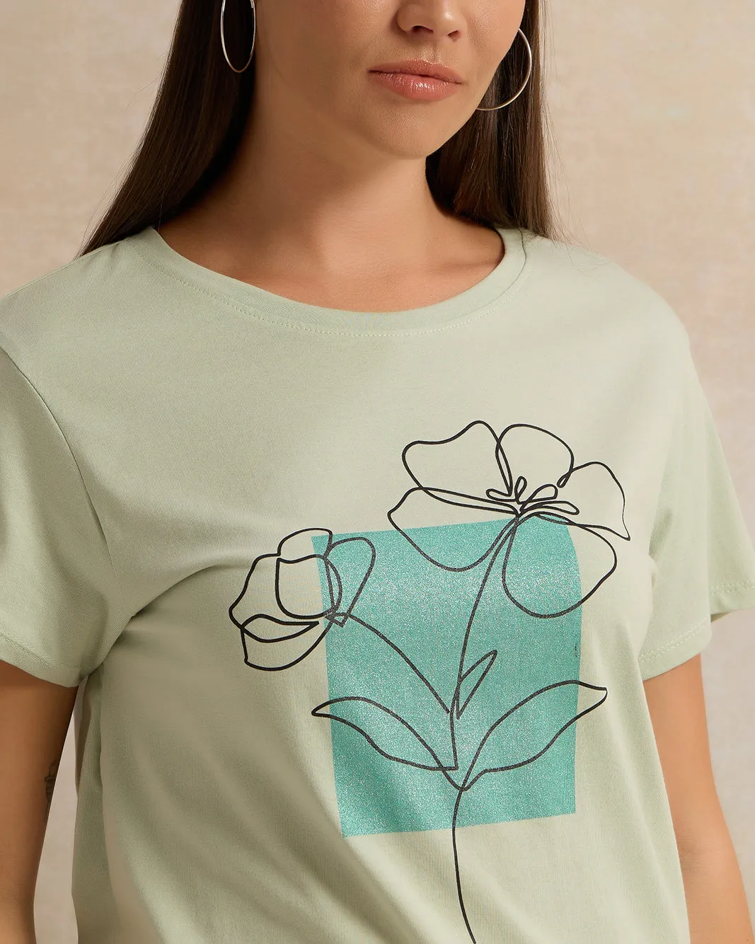 Woman Green Printed T-shirt
