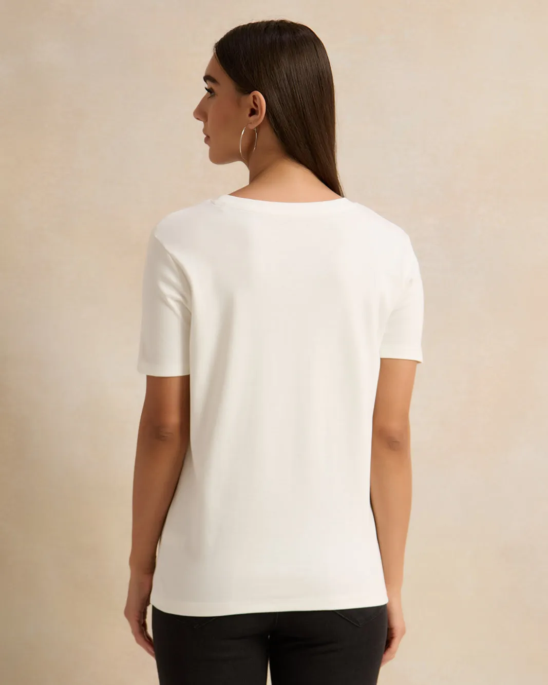 Women Ivory Embellished T-Shirt