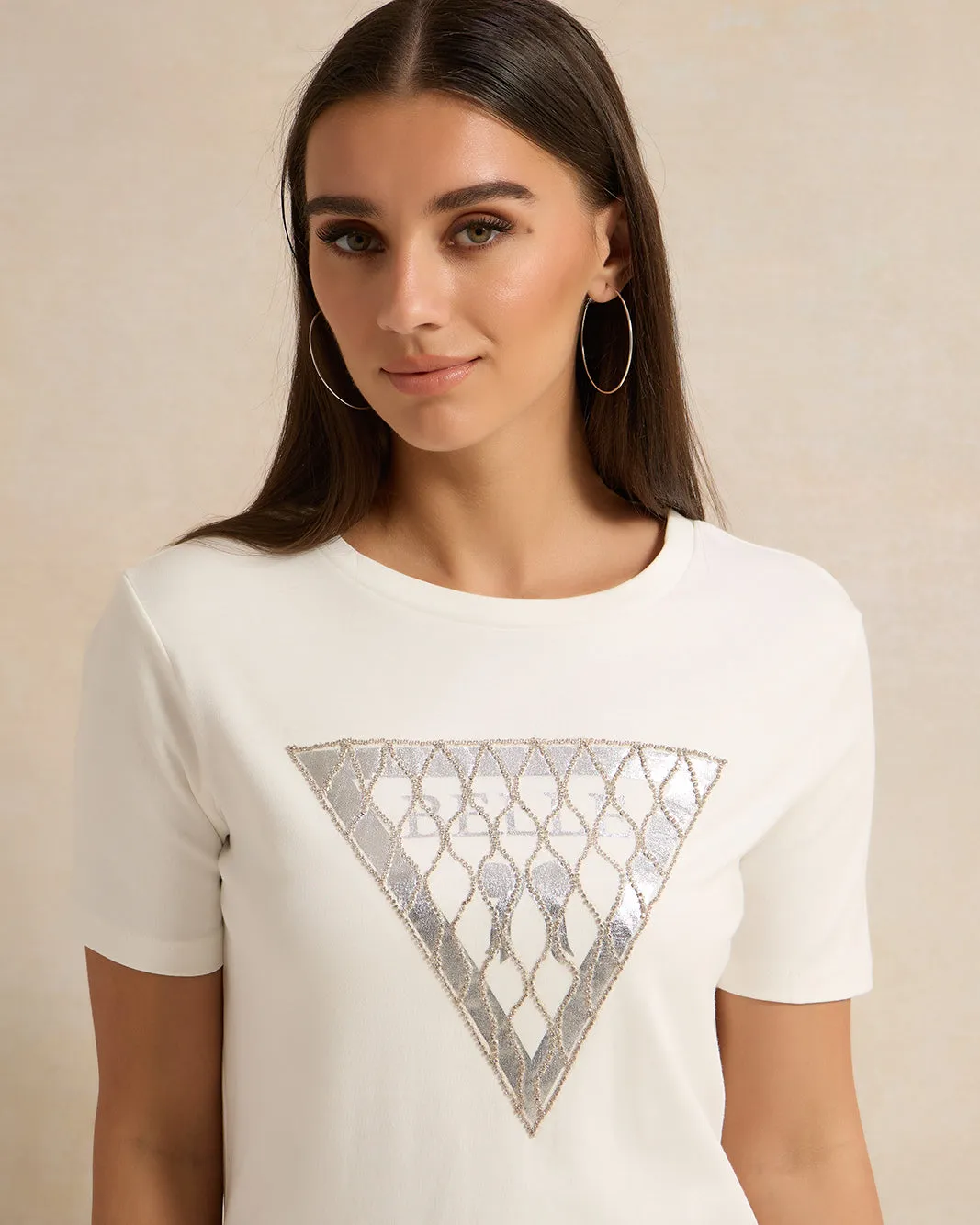 Women Ivory Embellished T-Shirt