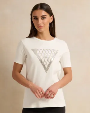 Women Ivory Embellished T-Shirt