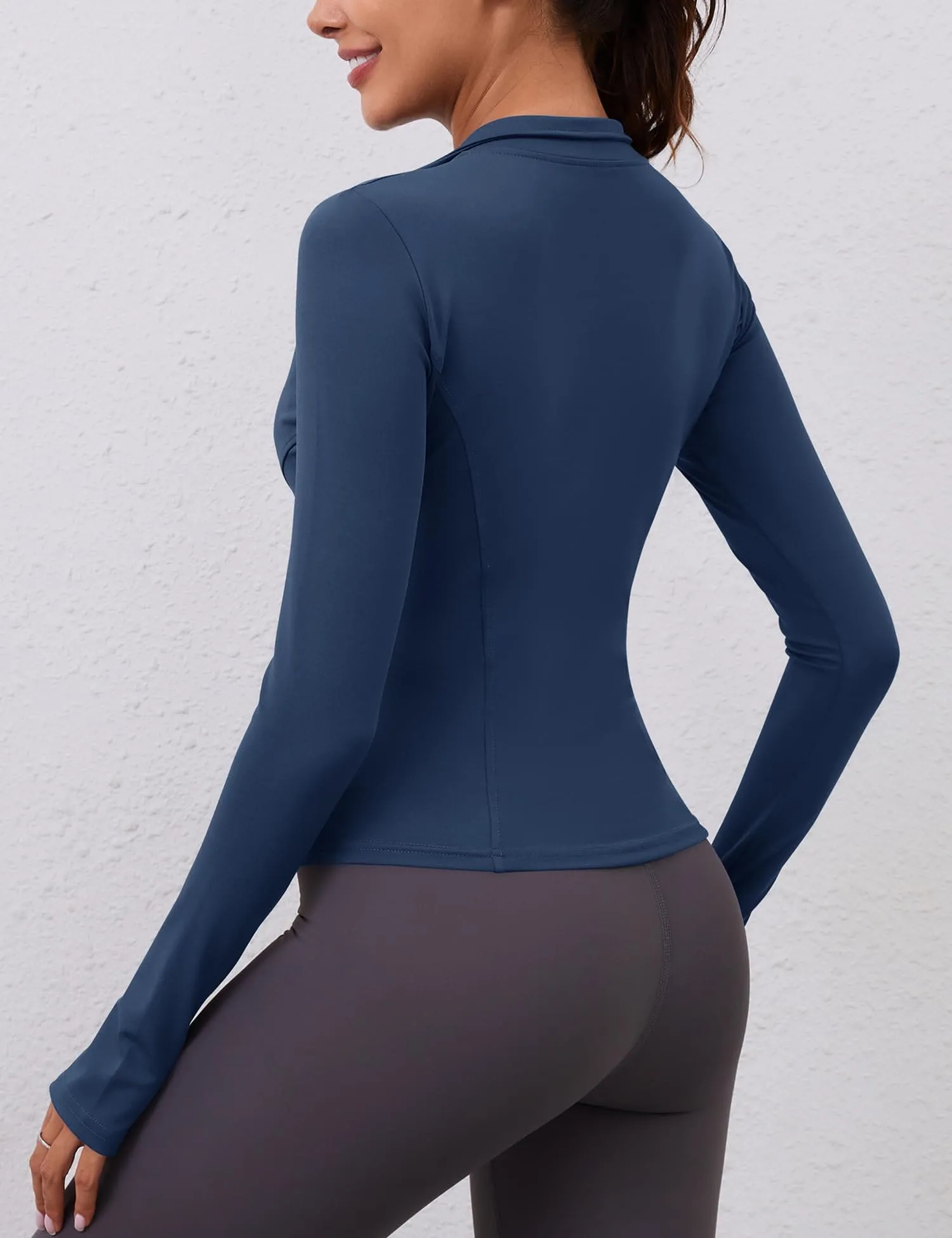 Womens Athletic Tops Quarter Zip Pullover Long Sleeve Cropped Workout Golf Running Shirts(Navy)