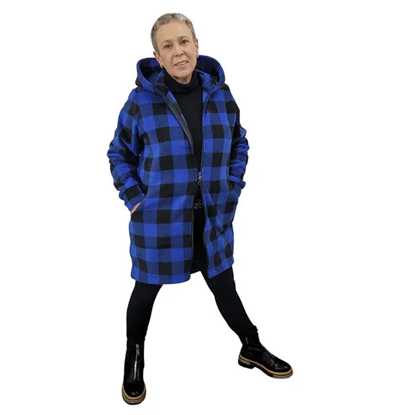 WOMEN'S HOODED ZIP TUNIC BUFFALO CHECK BLUE