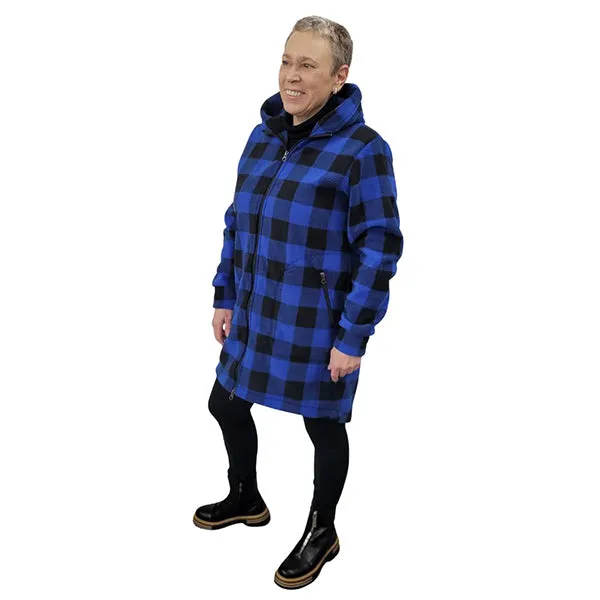 WOMEN'S HOODED ZIP TUNIC BUFFALO CHECK BLUE