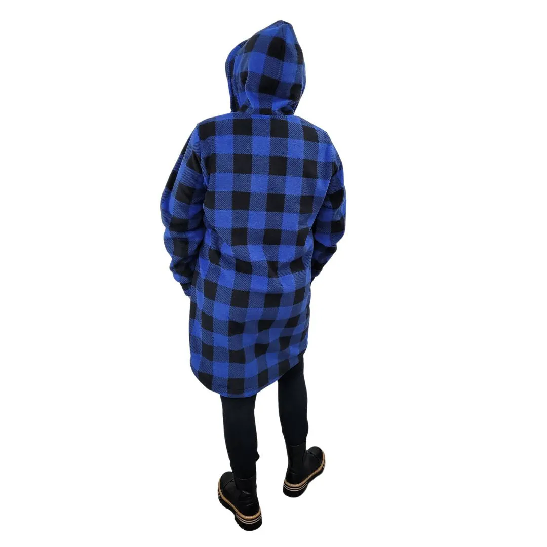 WOMEN'S HOODED ZIP TUNIC BUFFALO CHECK BLUE
