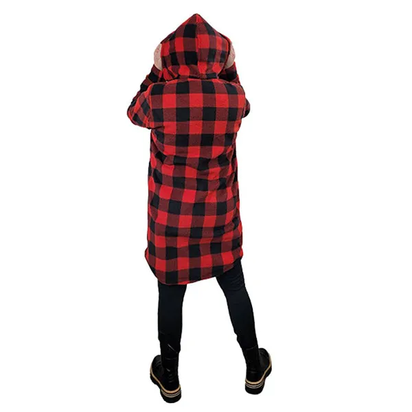 WOMEN'S HOODED ZIP TUNIC BUFFALO CHECK RED