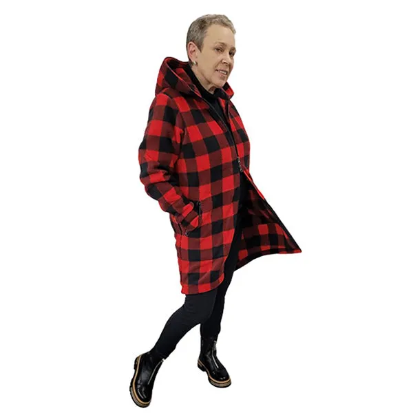 WOMEN'S HOODED ZIP TUNIC BUFFALO CHECK RED