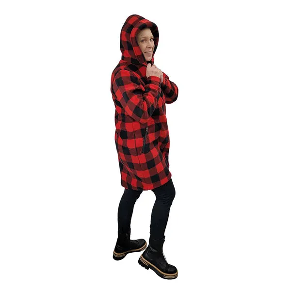 WOMEN'S HOODED ZIP TUNIC BUFFALO CHECK RED