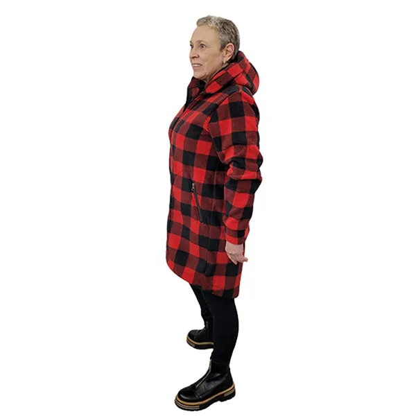 WOMEN'S HOODED ZIP TUNIC BUFFALO CHECK RED