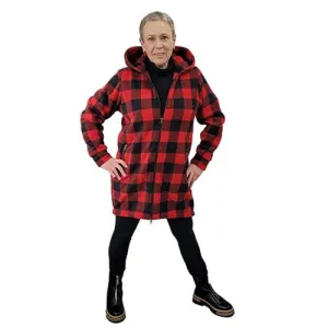 WOMEN'S HOODED ZIP TUNIC BUFFALO CHECK RED