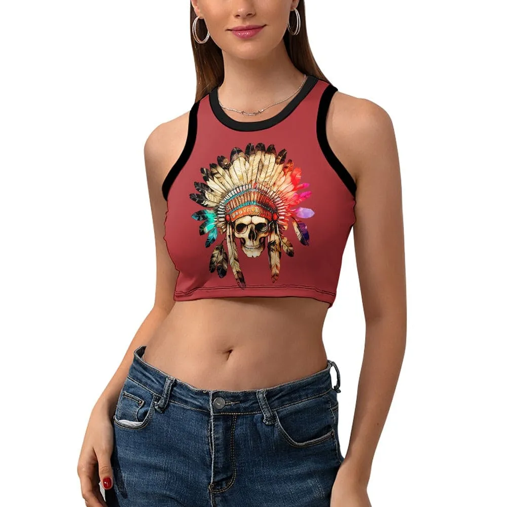 Women's Indian Skull Cropped Racer Back Crop Tank Top