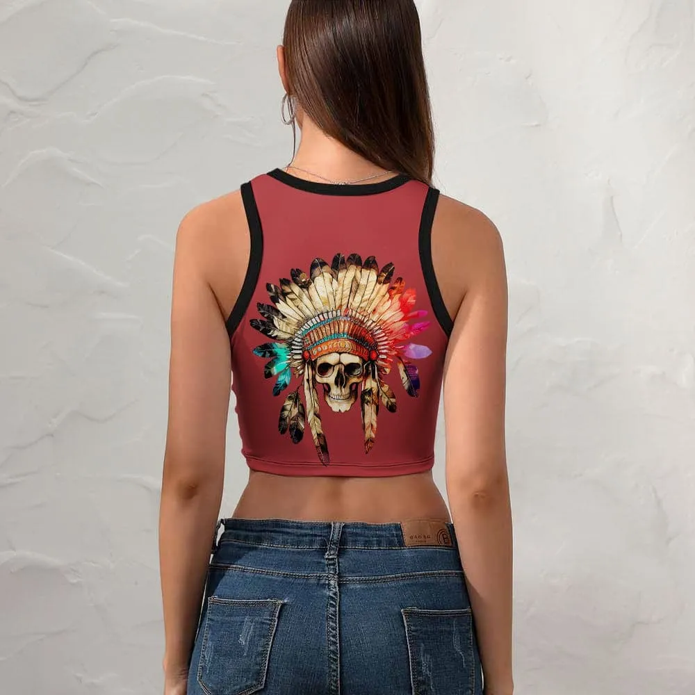 Women's Indian Skull Cropped Racer Back Crop Tank Top