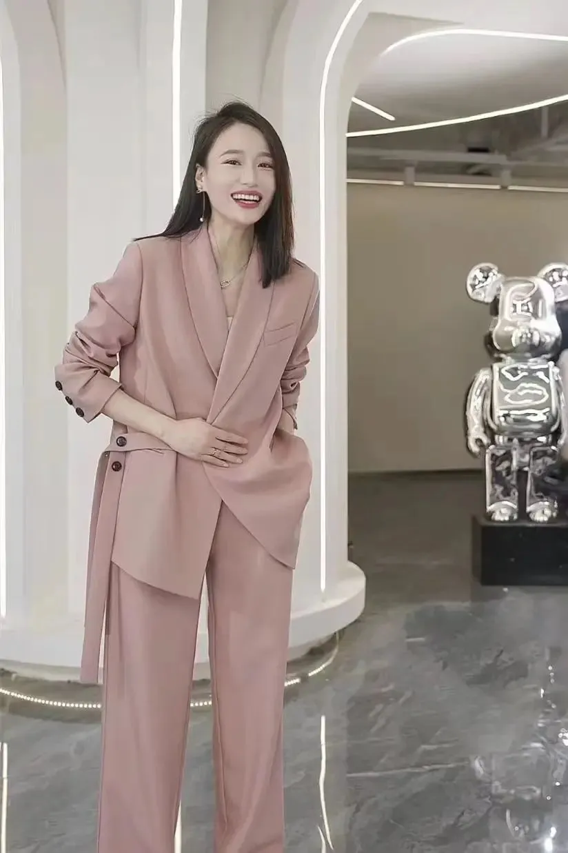 Women's Spring Autumn New Casual Suit Jacket Matching Set Korean Elegant Loose Blazers Wide Leg Pants Two Piece Female Clothing