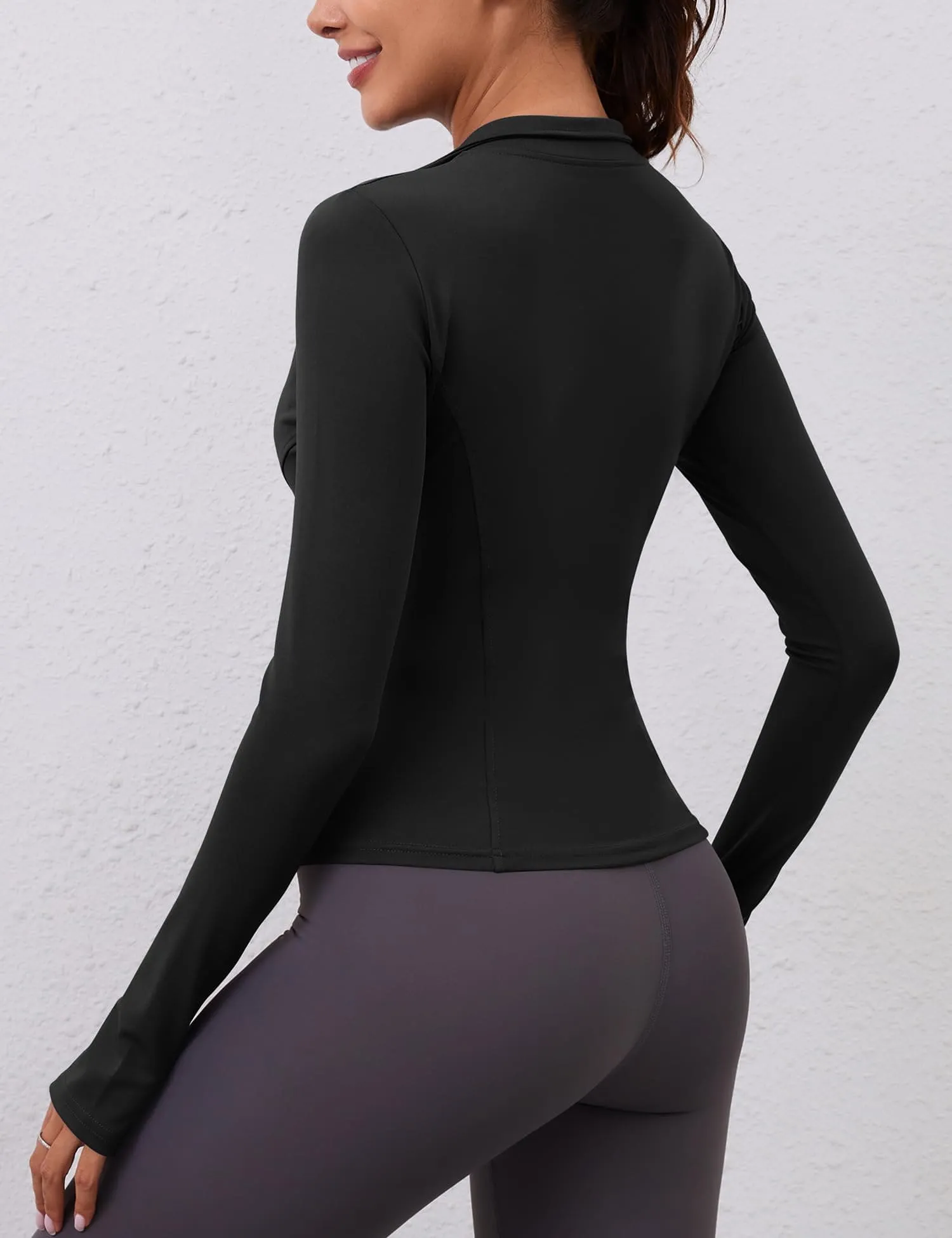 Workout Shirts Women Long Sleeve Yoga Tops Sports Running Shirts Half Zip Pullover Athletic Top Slim Fit Cropped(Black)