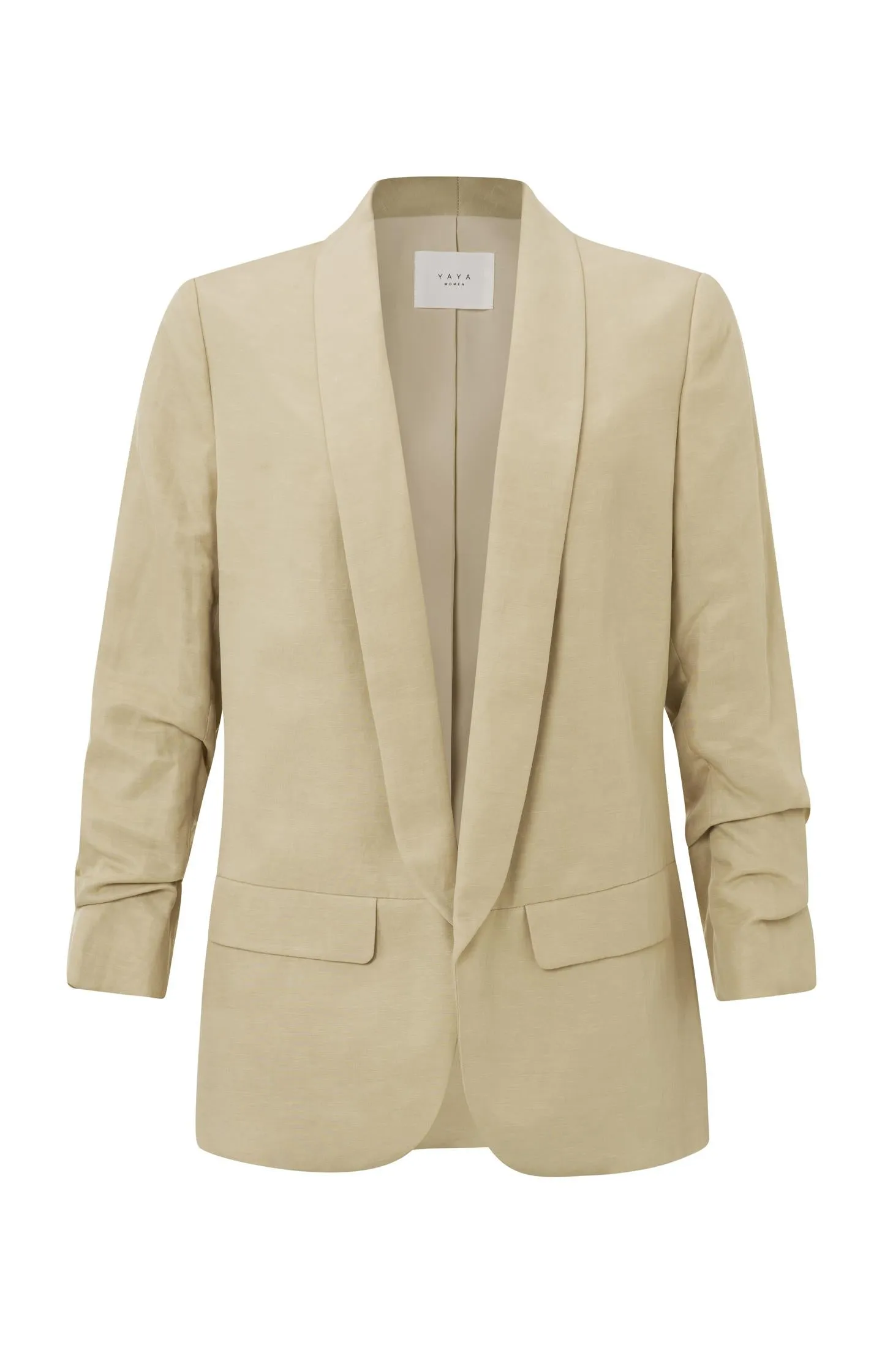 Woven blazer with long, detailed sleeves and pockets