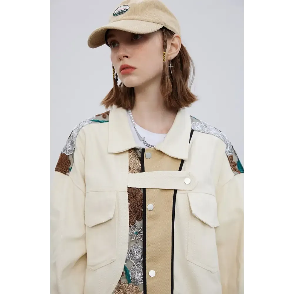 Y2K Floral Denim Jacket in Relaxed Fit for Stylish Comfort