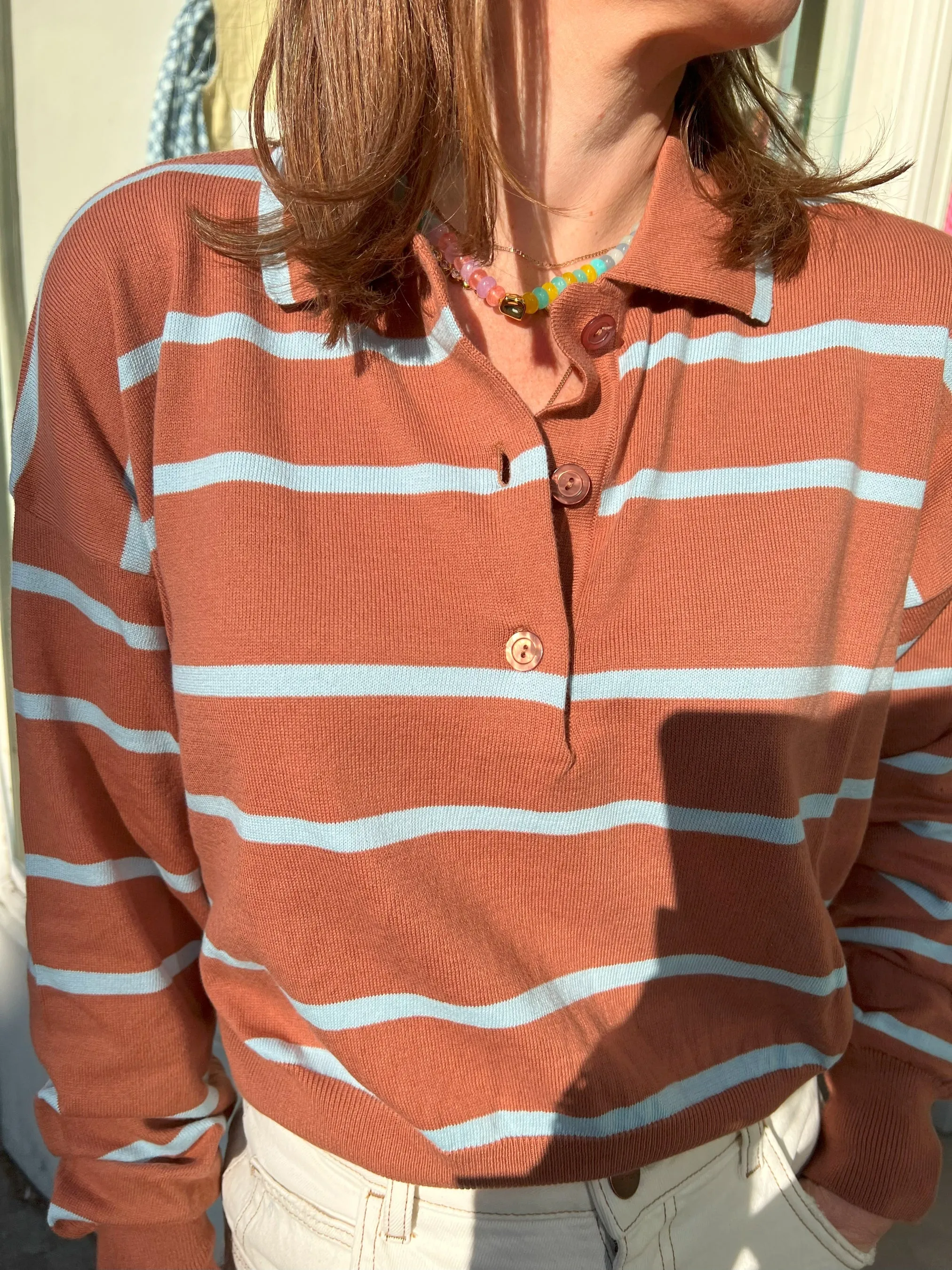 Zadie Polo Shirt - Brown/Blue