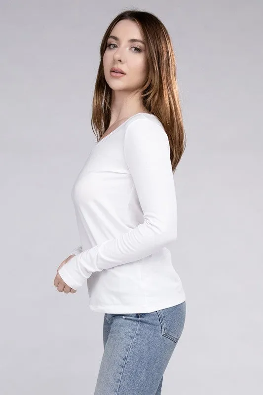ZENANA Cotton V-Neck Long Sleeve T-Shirt