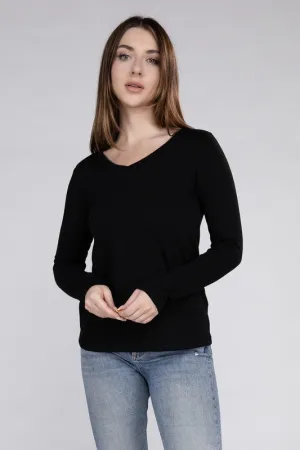 ZENANA Cotton V-Neck Long Sleeve T-Shirt