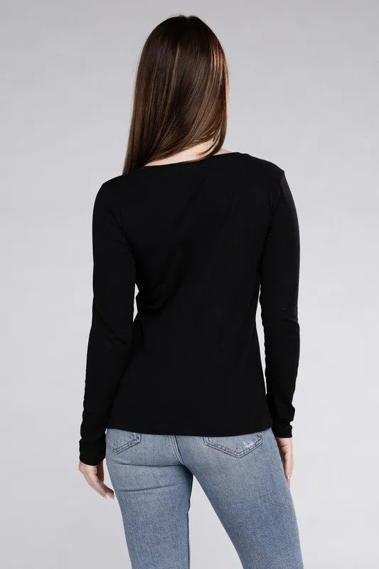 ZENANA Cotton V-Neck Long Sleeve T-Shirt